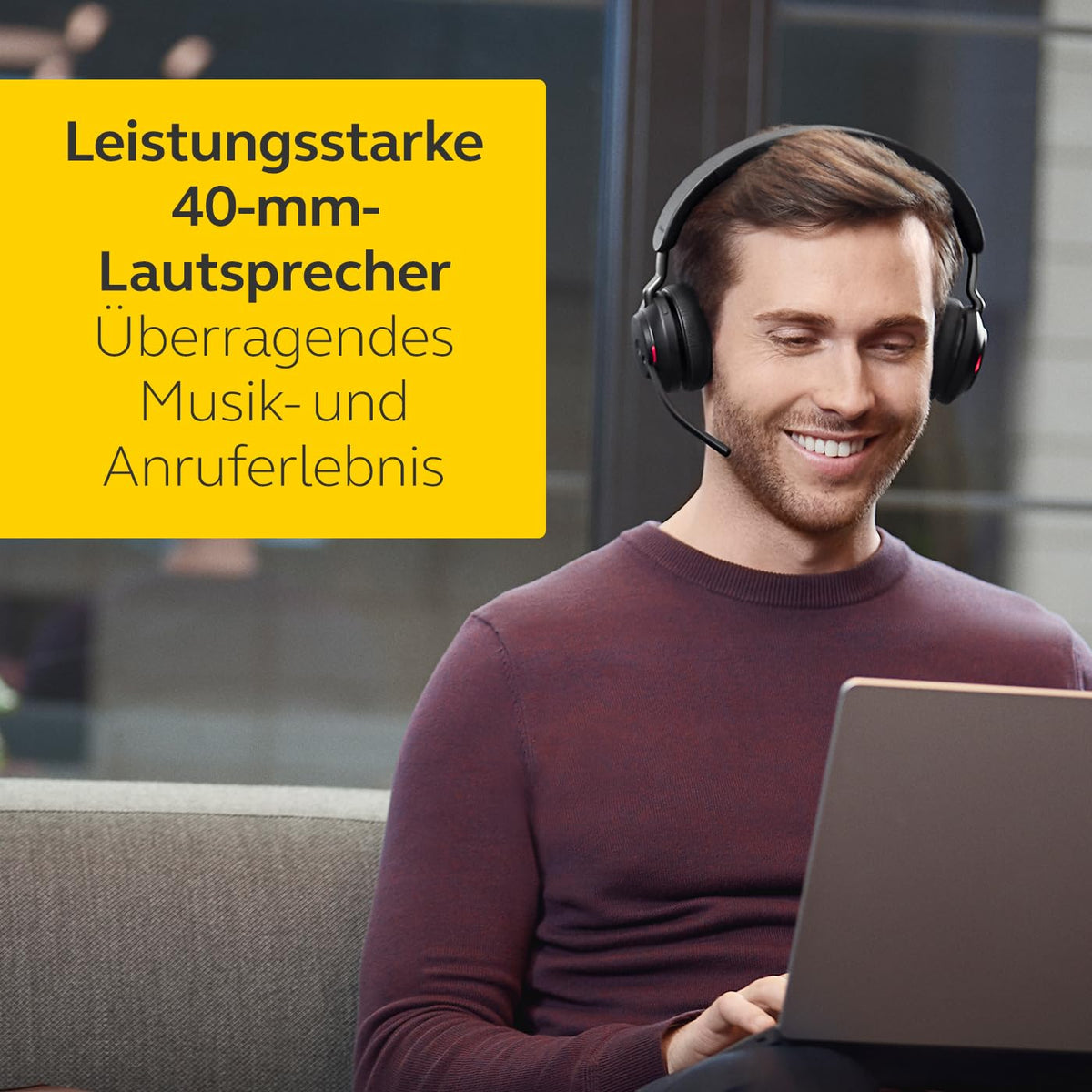 Jabra Evolve2 65 Wireless PC Headset – Noise Canceling UC Certified Stereo Headphones with Long-Lasting Battery – USB-C Bluetooth Adapter – Black - 26599-989-899