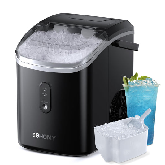 EUHOMY Ice Cube Machine, 15kg/24h, Production in 6 Minutes, Crushed Ice Maker, Nuggets Ice, Automatic Cleaning, 120W Table Ice Cube Machine, Infrared Sensor, Energy Efficient, Black - B0CSYGQPW2