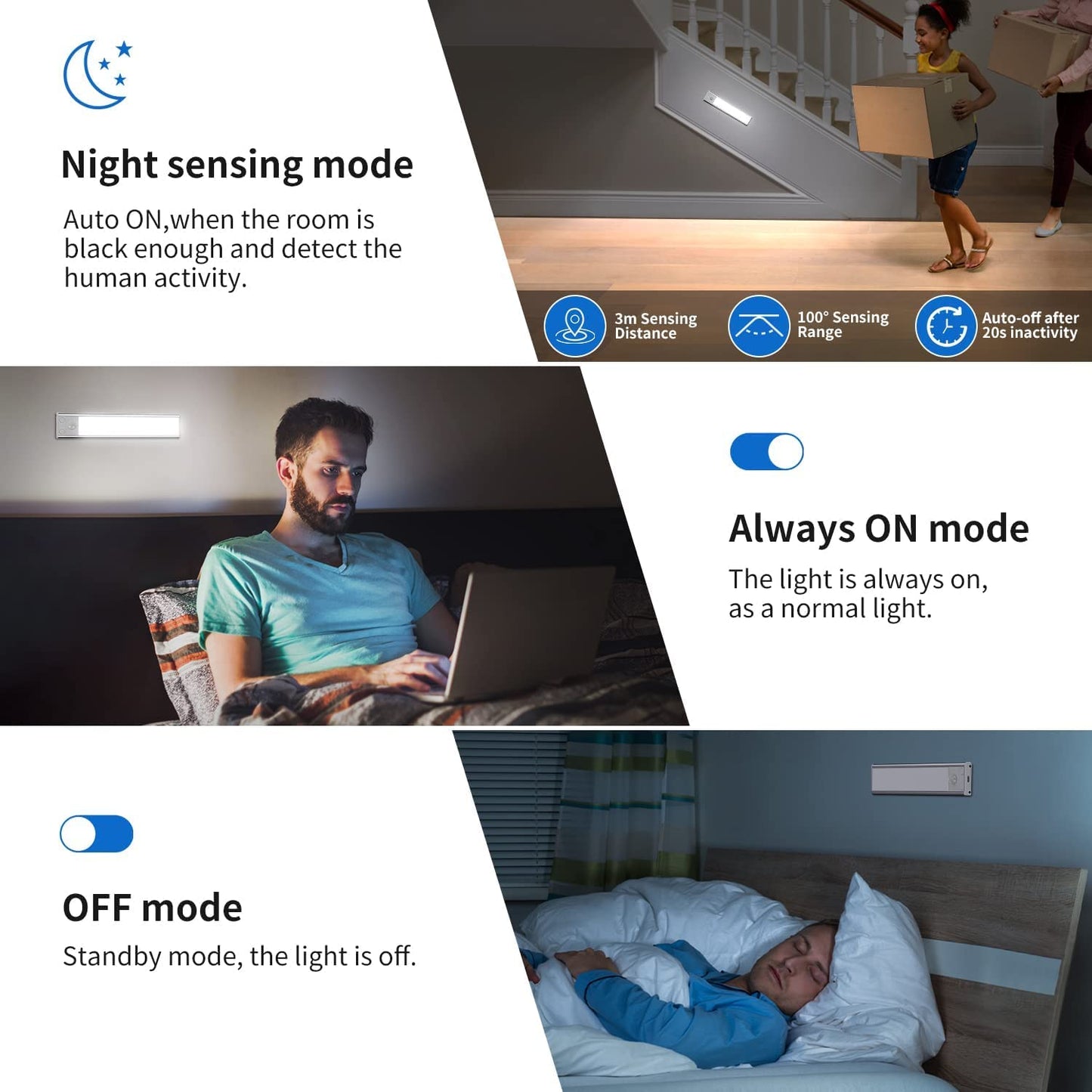 Under-Unit Light Kitchen LED 20.5 cm Cabinet Lighting with Motion Sensor Continuously Dimmable Under-Unit Strip LED Strip 1000 mAh Rechargeable Night Light for Kitchen Stairs Mirror Cabinet Bookshelf Pack of 2 - GLS-C015