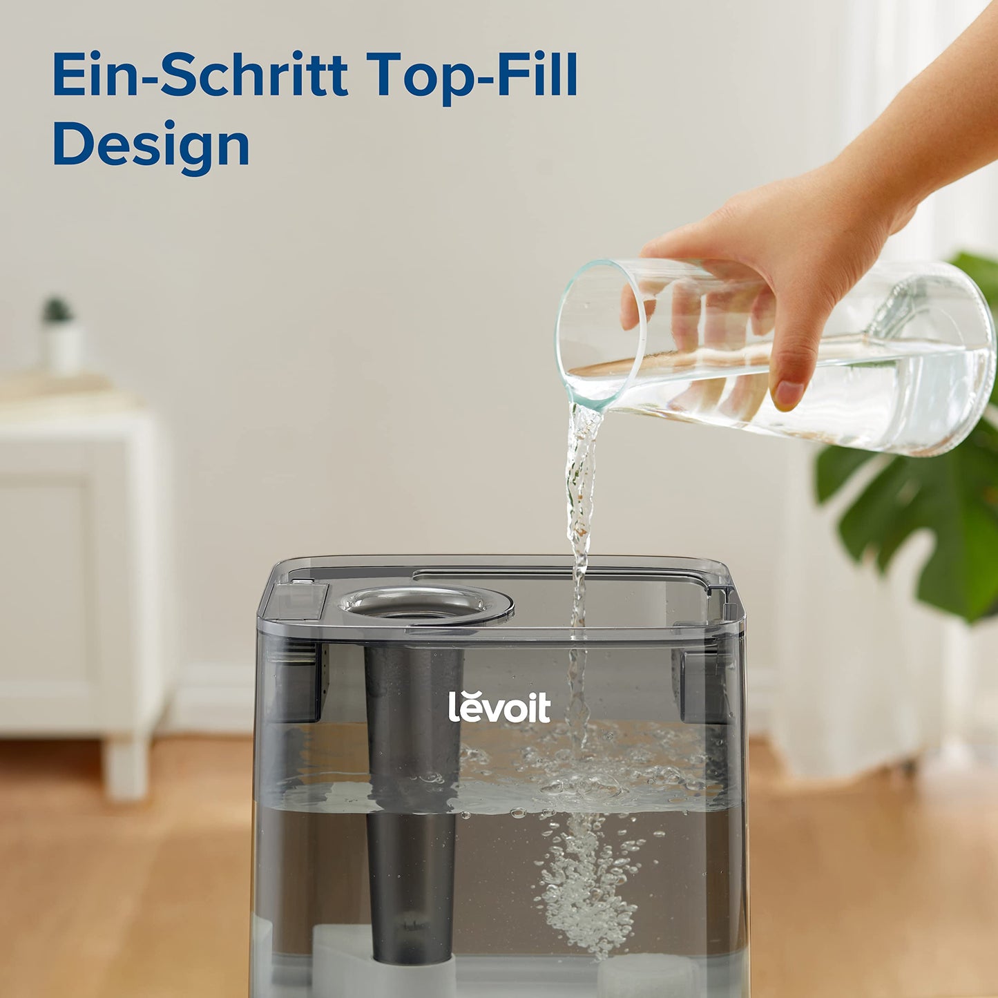 Levoit Smart humidifier for large rooms, top-fill humidifier, with APP & Alexa control, up to 47m², quiet room humidifier for bedrooms, children's rooms, plants, auto shut-off, 6 L, gray - Classic
