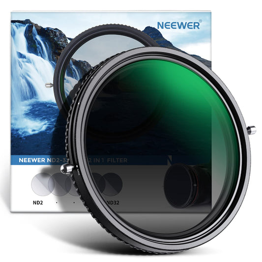 NEEWER 2 in 1 77mm Variable ND Filter ND2-ND32&CPL (Circular Polarizing Filter) No X Cross Variable Gray Filter HD Optical Glass 30 Layer Nano Coated Water-Repellent Scratch-Resistant - 10101188