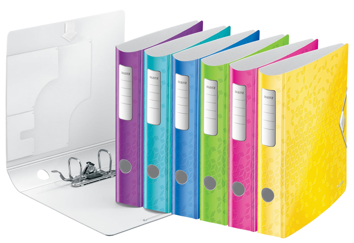 Leitz quality folder 180° Active WOW, pack of 5, A4, narrow, rounded spine, 6.5 cm wide, elastic band closure, light polyfoam, plastic folder, WOW series, assorted colors, 11070099 - 939006