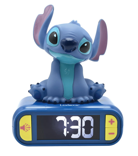 Lexibook, Disney Stitch, Night Alarm Clock, Sounds and Melodies, Backlit LCD Display, Illuminated, Snooze Function, Blue, RL800D