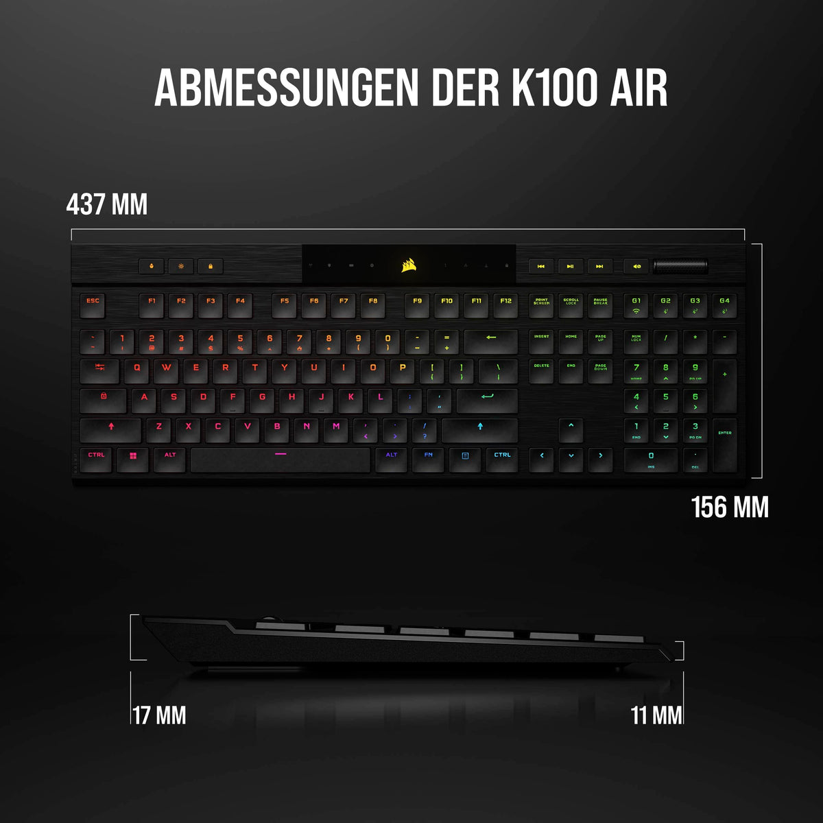 CORSAIR K100 AIR WIRELESS RGB Tastatur mecanică de gaming - Negru - CH-913A01U-DE
