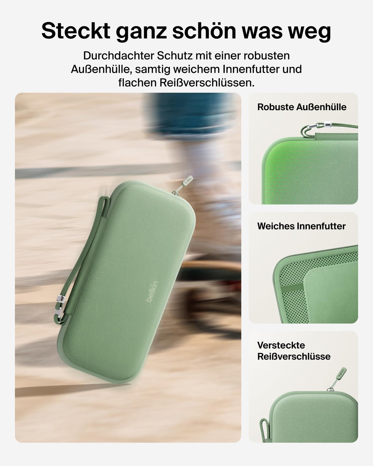 Belkin Gaming Case for Nintendo Switch 2, Lightweight Hard Shell Case with Soft Lining, AirTag Compartment, 12 Game Card Slots - Green - ENA002hqSE