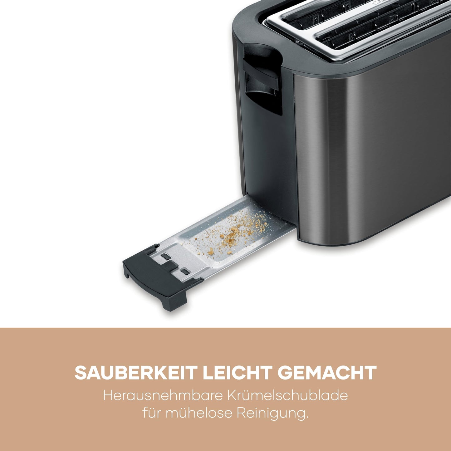 Severin automatic high-quality stainless steel toaster with large roasting chambers and 1400 W power, defrost function, dark inox/black