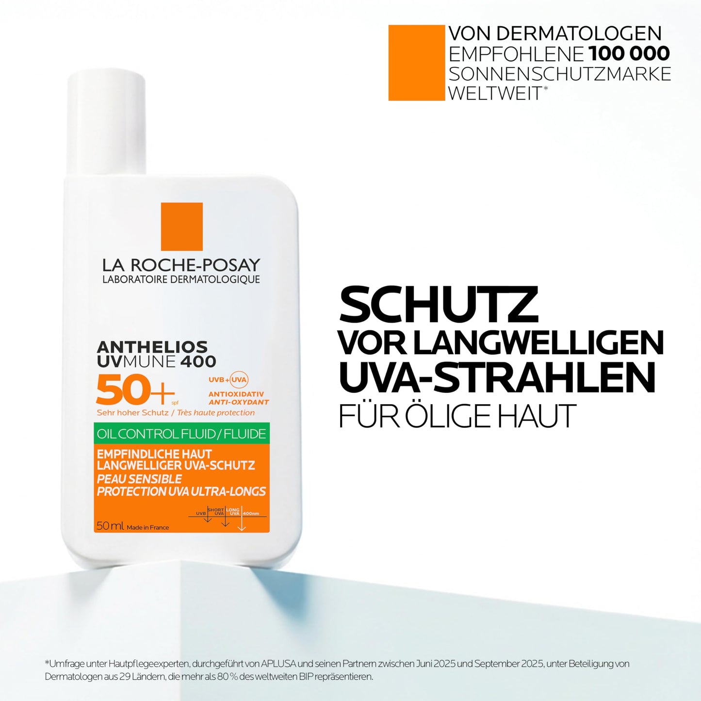 La Roche Posay sun fluid, for the face and oily skin, transparent and mattifying, with Airlicium technology, fragrance-free, Anthelios UVmune 400 Oil Control Fluid SPF 50+, 50 ml - 3337875847292