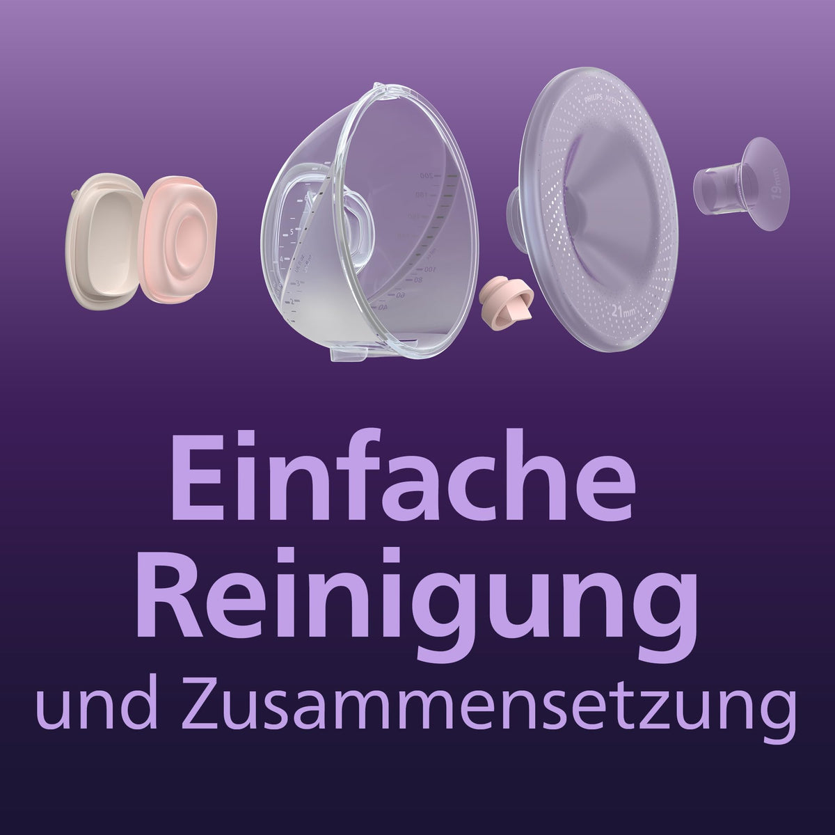 Philips AVENT hands-free double collection cups, ultra-lightweight and transparent collection cups for the electric breast pump, 4 breast shields (2 x 21 mm, 2 x 24 mm), 2 x 19 mm inserts, SCF439/01