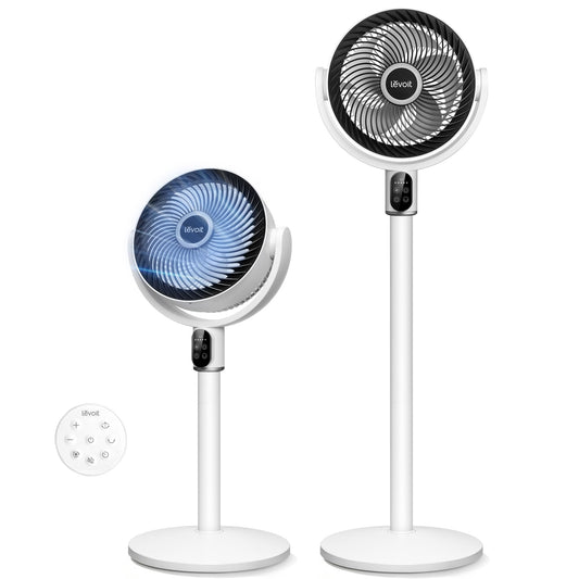 Levoit pedestal fan with DC motor, 20dB quiet fan, 1740m³/h airflow, 24m range, 6.5m/s, 90°+90° oscillation, 2 in 1 height adjustable, 5 levels, 12 hour timer, cloud gray, 97 cm - LPF-R382-WEU