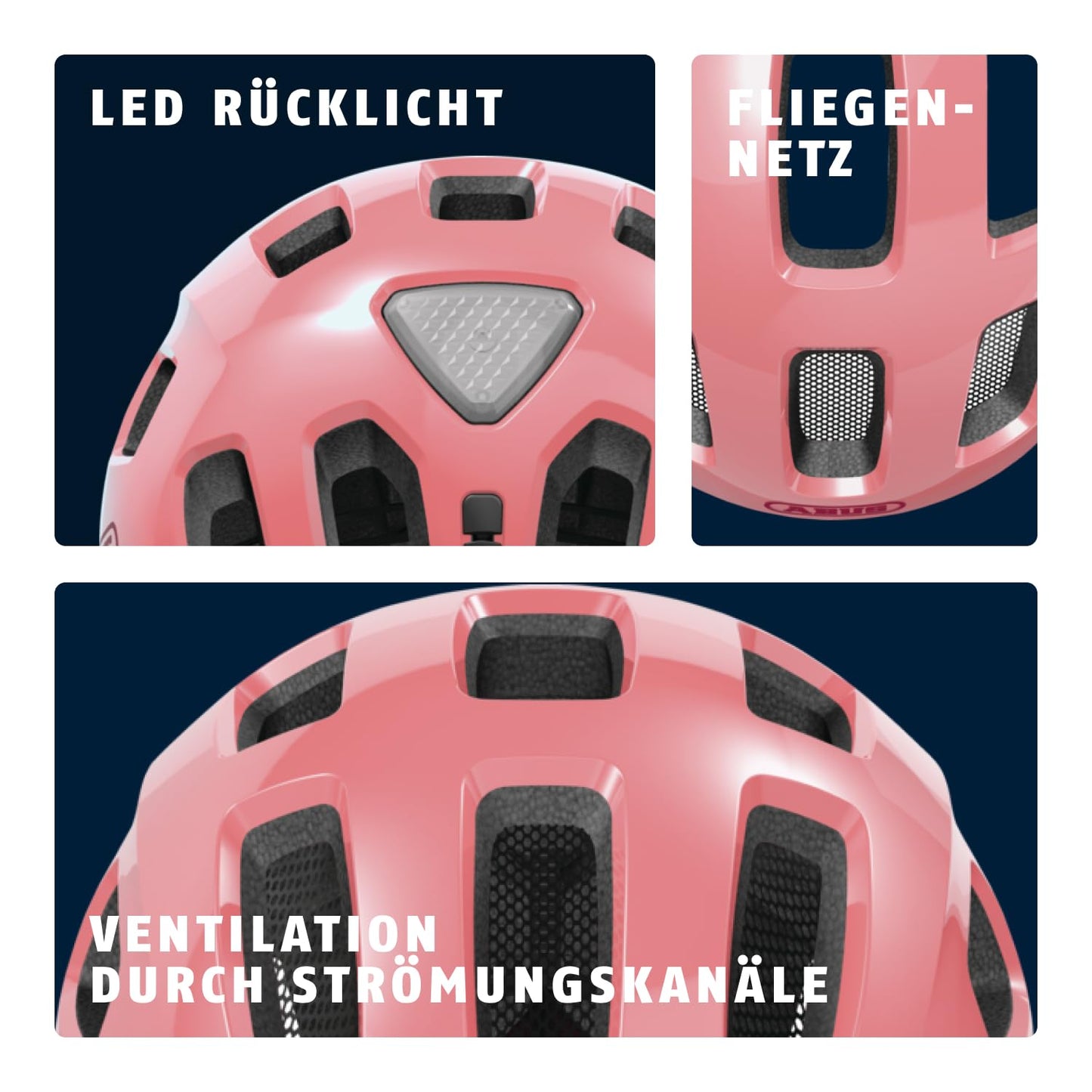 ABUS Youn-I 2.0 bicycle helmet - with light for children, teenagers and young adults - for girls and boys - coral, size M - 40157