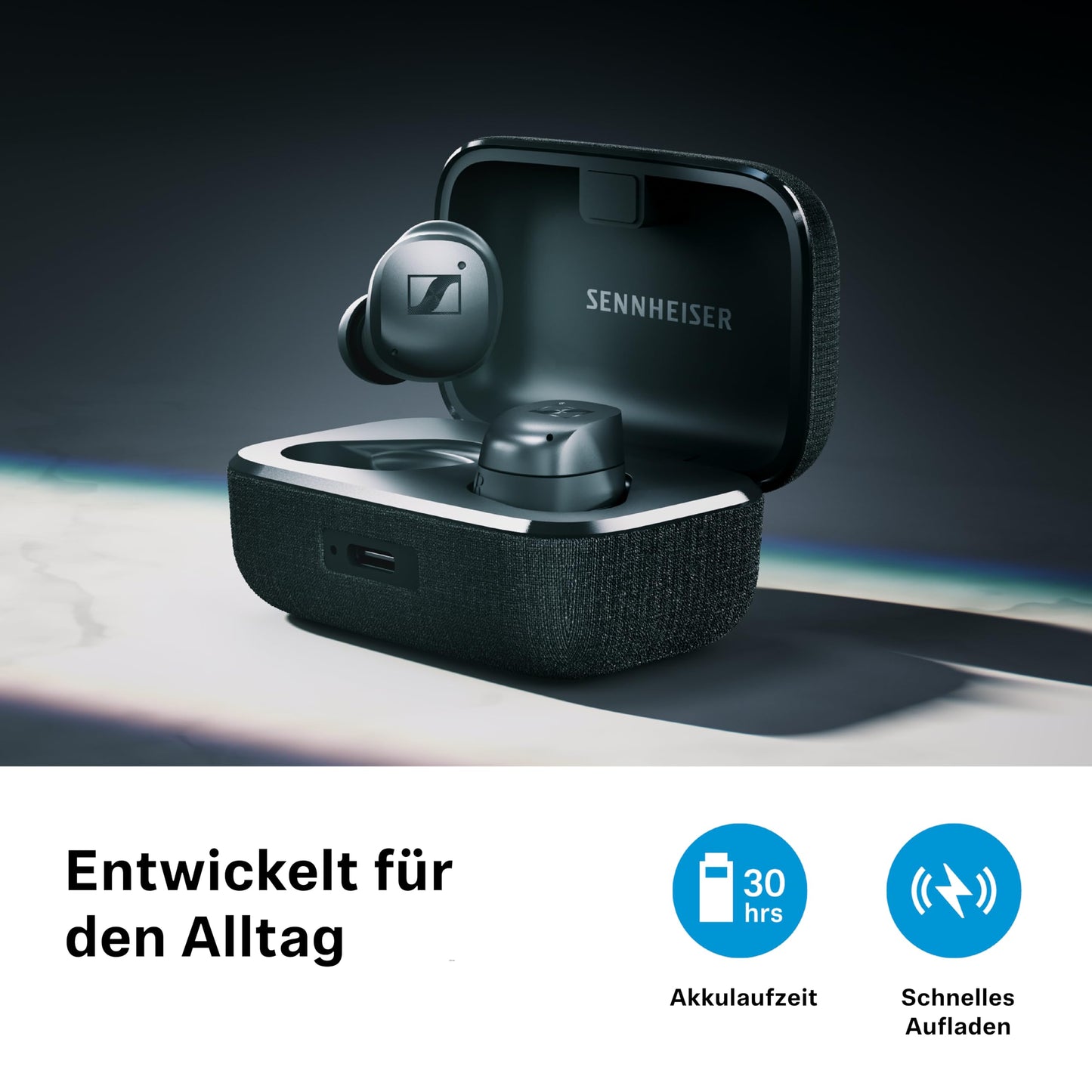 Sennheiser MOMENTUM True Wireless 4, wireless Bluetooth headphones, Bluetooth 5.4, noise canceling, comfortable design, 30 hours of battery life, adaptive ANC, Auracast, white silver - 700366