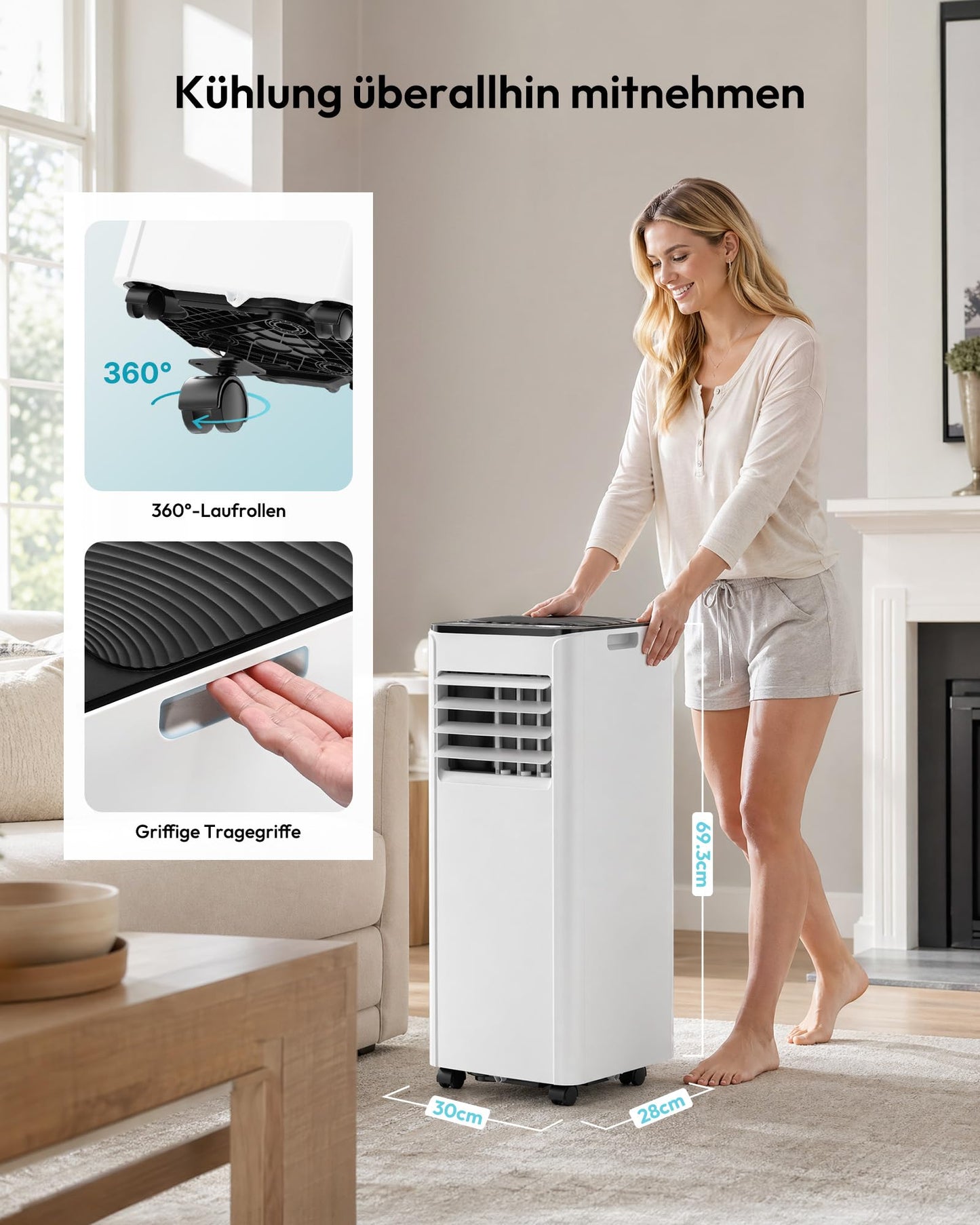 Air conditioning mobile - air conditioning unit with exhaust hose 7000 BTU | 4-in-1 mobile air conditioner | Quiet operation | Digital display + remote control | Window installation kit | 24h timer | For rooms up to 20 m² - OL-A016FF20N2
