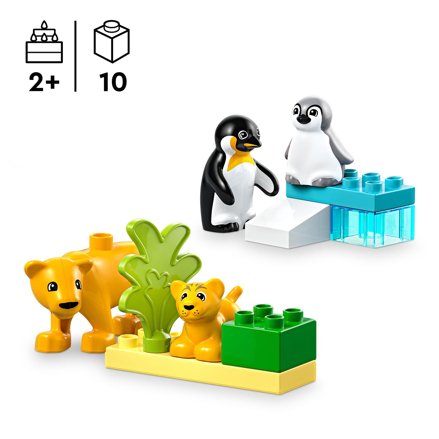LEGO DUPLO wild animal families: penguins and lions - toy to promote fine motor skills for girls and boys aged 2 and over - educational toy for toddlers with 4 animal figures - gift idea - 10442