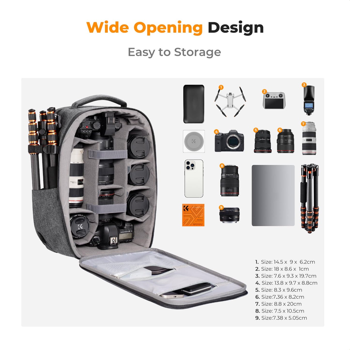 K&F CONCEPT camera backpack photo backpack with hard shell camera bag with 15.6 inch laptop compartment and rain cover, backpack for drones - KF13.134V4