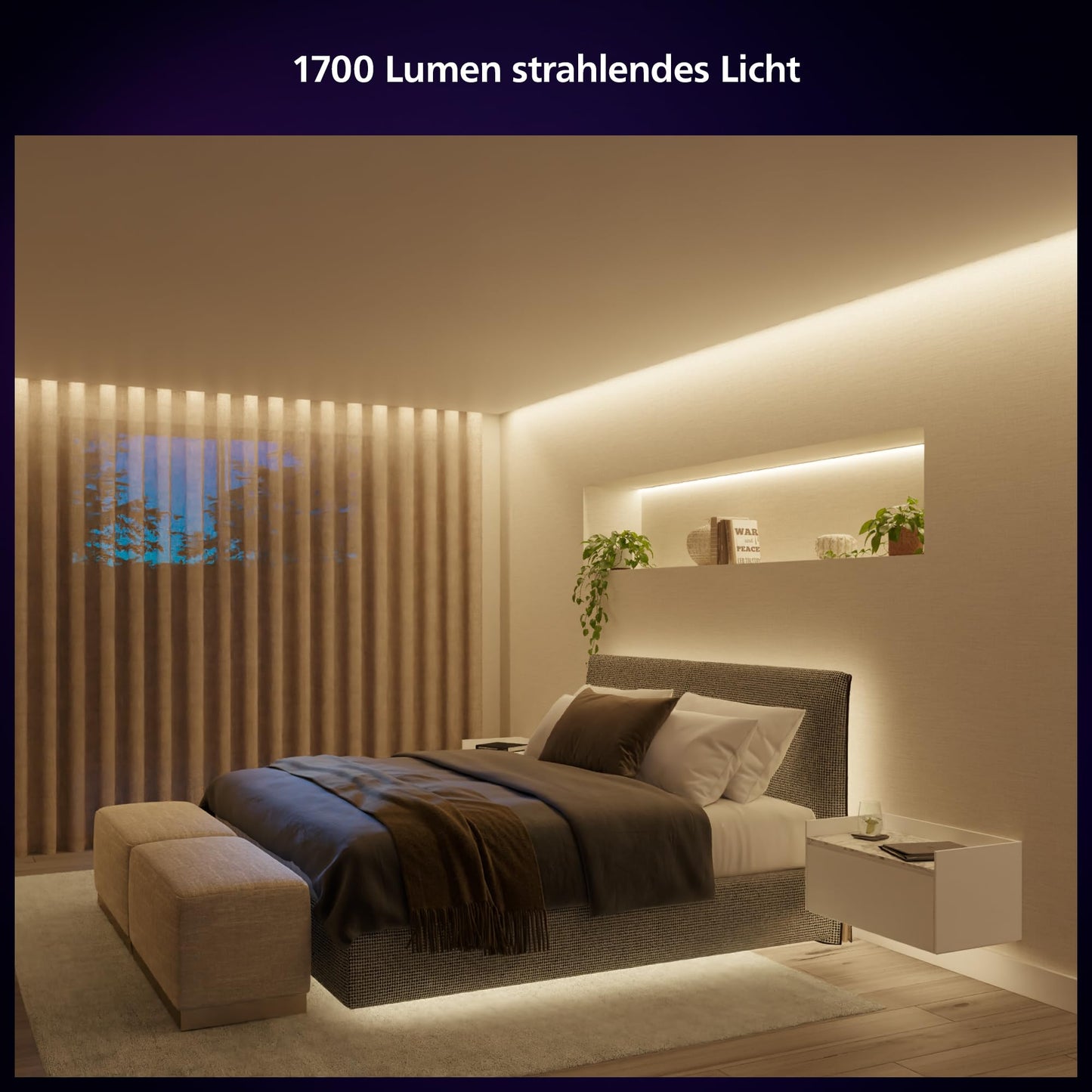 Philips Hue Indoor 5m Smart LED Solo Lightstrip basic set, pack of 1, indirect lighting can be controlled with the Hue app, LED strip works with Alexa, Google Assistant and Apple HomeKit - 8720169326699