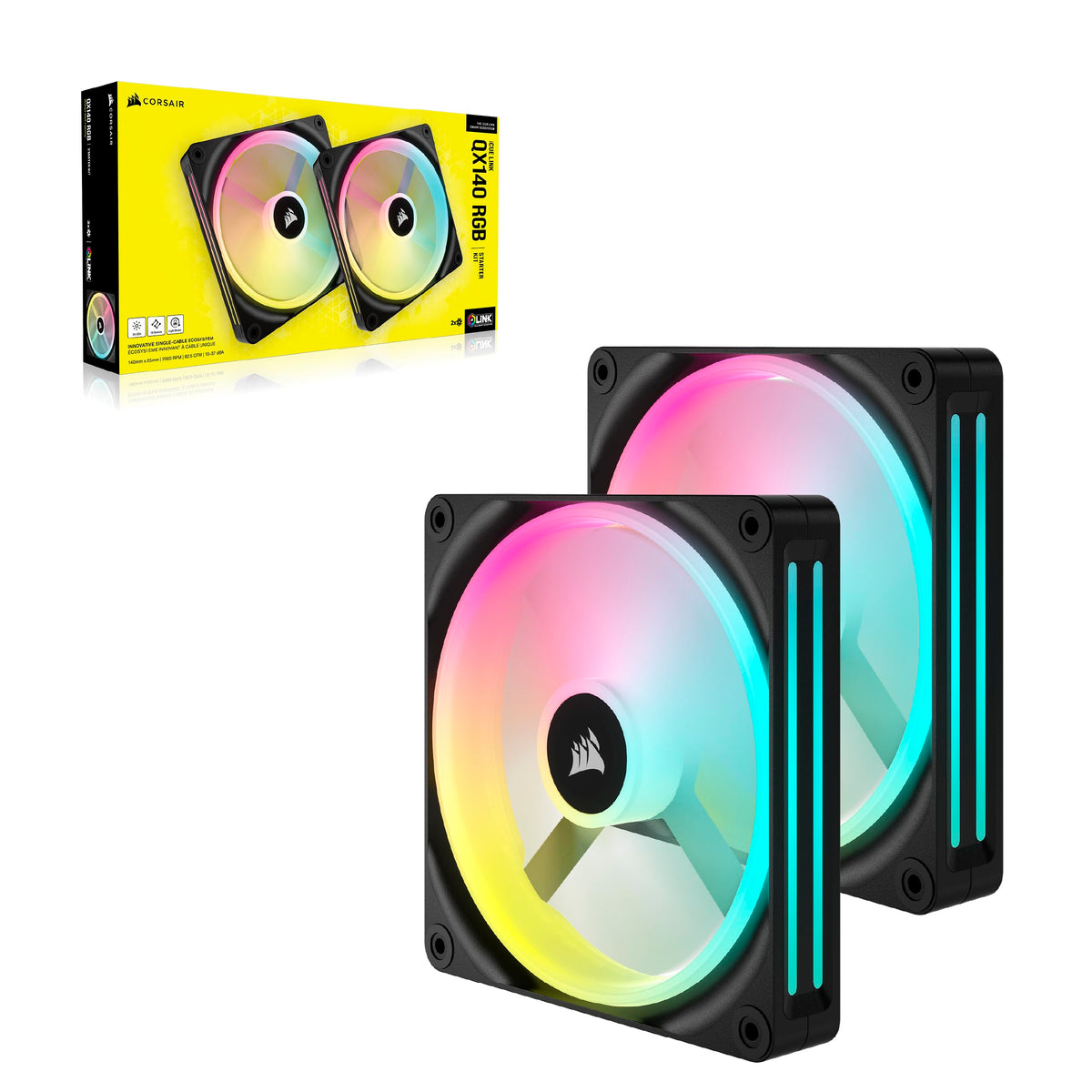CORSAIR iCUE LINK QX140 RGB 140mm RGB Fan - Double Pack - Black - CO-9051004-WW