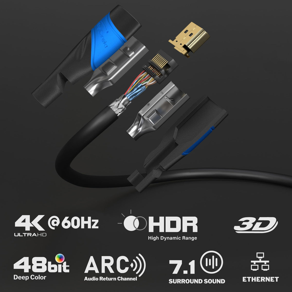 KabelDirekt – 4K HDMI cable – 15.2m – German Flexcore technology - 272