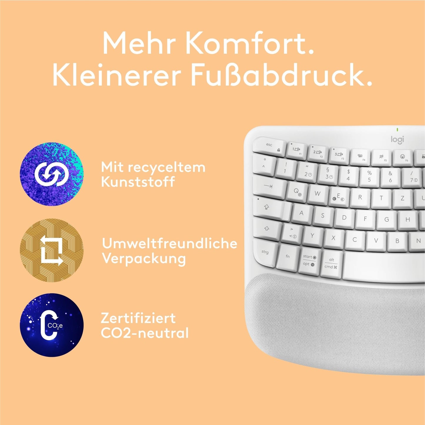 Logitech Wave Keys and Lift Vertical Mouse - Ergonomic Bundle - Wireless Keyboard with Padded Wrist Rest and Vertical Wireless Mouse - Bluetooth, Multi-OS, Windows/Mac - 910-006473