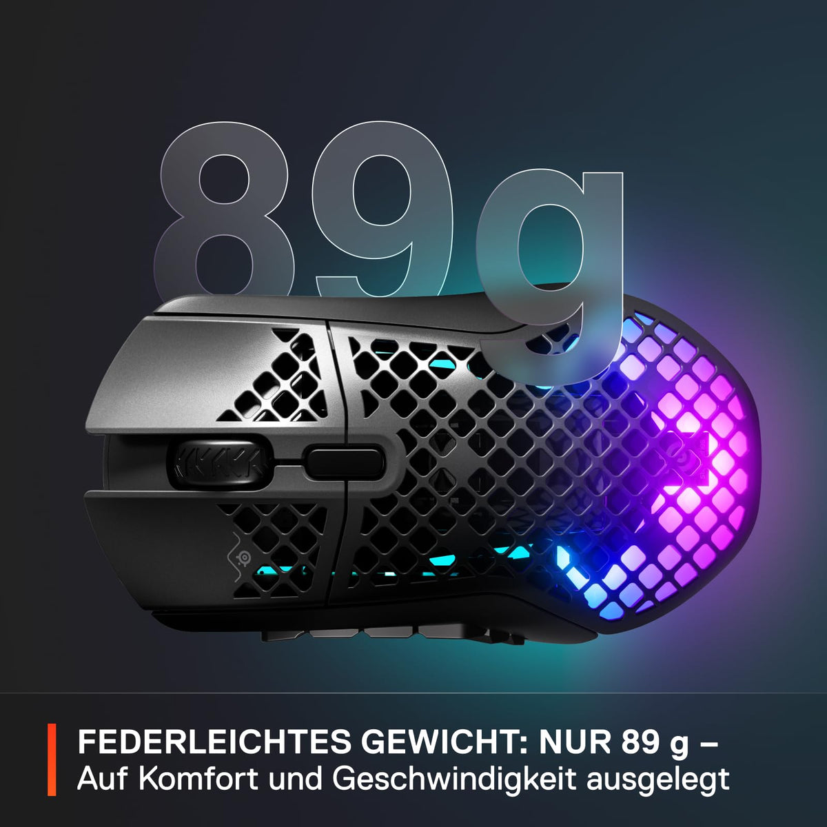 SteelSeries Aerox 9 Wireless - Mouse de gaming RGB cu deschideri în suprafață - Design ultra-ușor, rezistent la apă - 18 butoane - Bluetooth/2,4 GHz - Senzor optic TrueMove Air cu 18.000 DPI - 62618