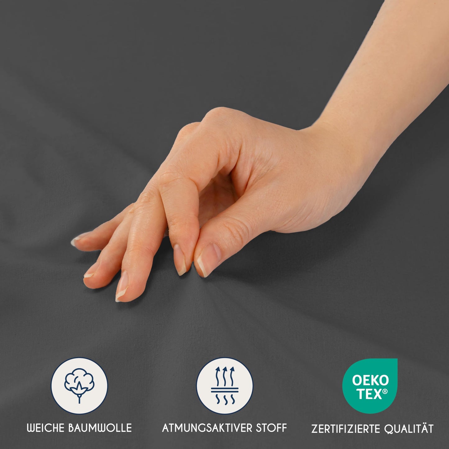 Dreamzie - fitted sheet 180x200cm - cotton Oeko Tex certified - anthracite gray - 100% jersey fitted sheet 180x200 - DHC_180x200_An_2