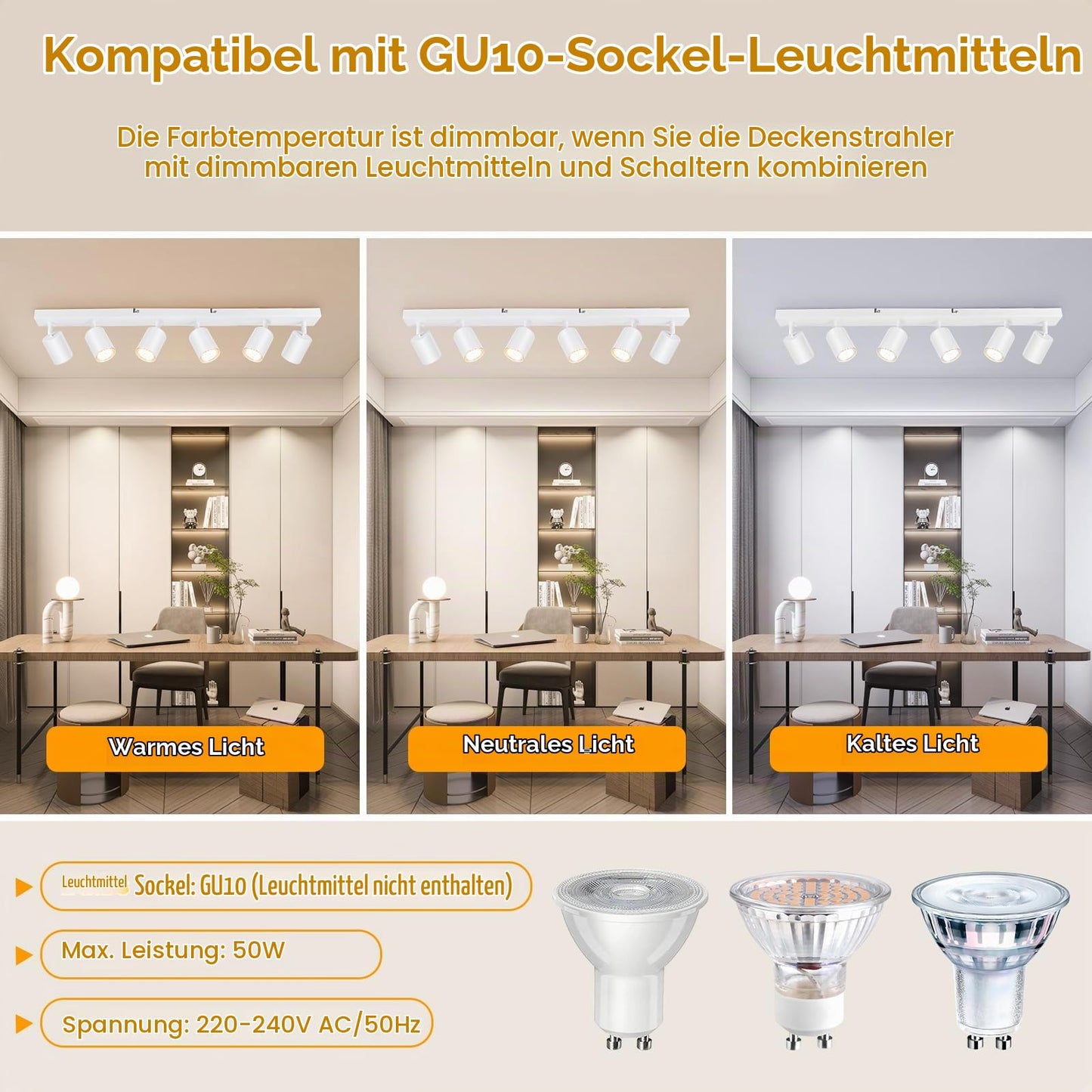 Dehobo LED ceiling spotlight 6 bulbs GU10 swiveling ceiling lamp white - GU10-6