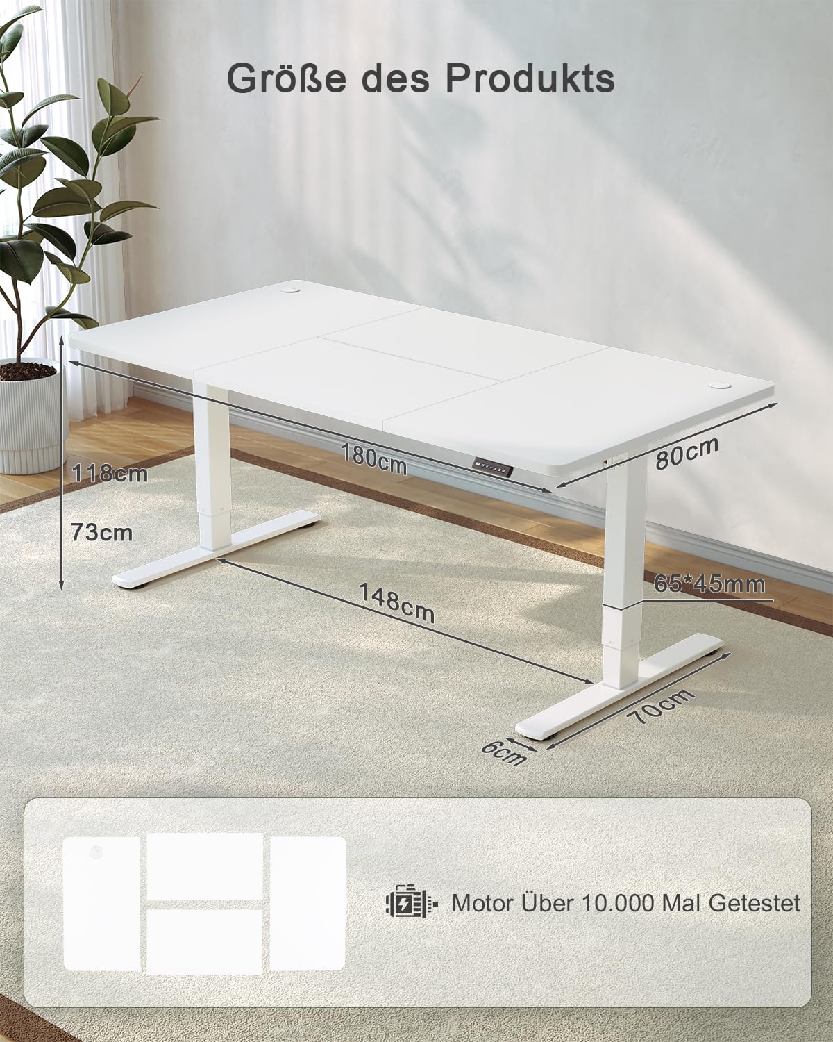 JUMMICO Birou reglabil pe înălțime cu port de încărcare USB, birou electric reglabil pe înălțime 180 x 80 cm, masă stand-sit, birou standing, masă de computer reglabilă, birou standing, alb - 0403