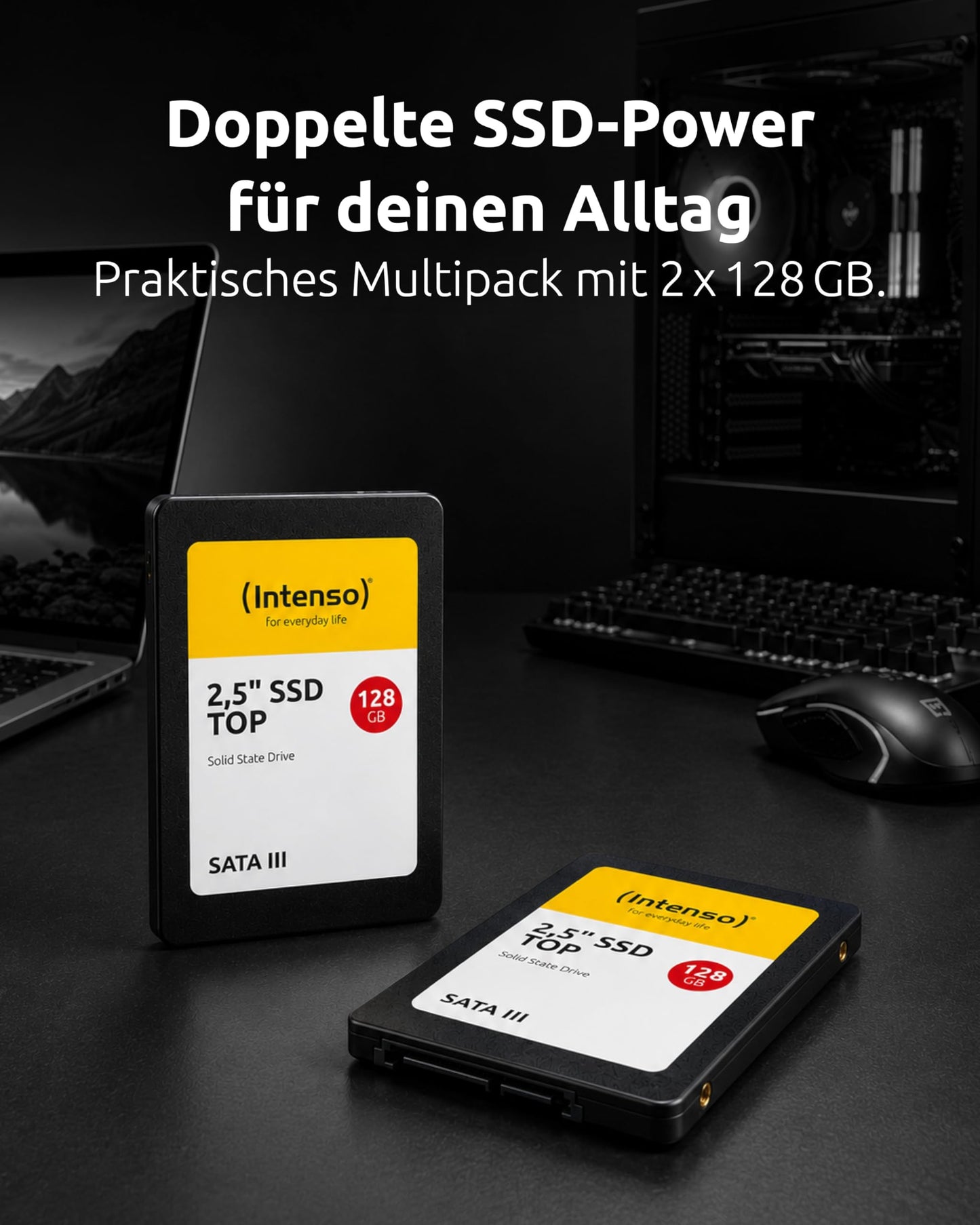 Intenso Internal 2.5" SSD SATA III Top 128 GB Double Pack, up to 550 MB/s Read & 500 MB/s Write - Quiet, Shockproof & Energy Efficient - SSD for PC & Laptop - 3812432