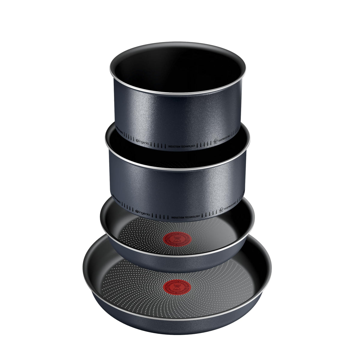 Set de tigăi Tefal Ingenio Enjoy, 2 piese, 22/28 cm + 2 cratițe cu mâner 18/20 cm + mâner detașabil, compatibile cu inducție, antiaderente, cu acoperire din titan, Thermo-Signal, potrivite pentru cuptor - L7239243