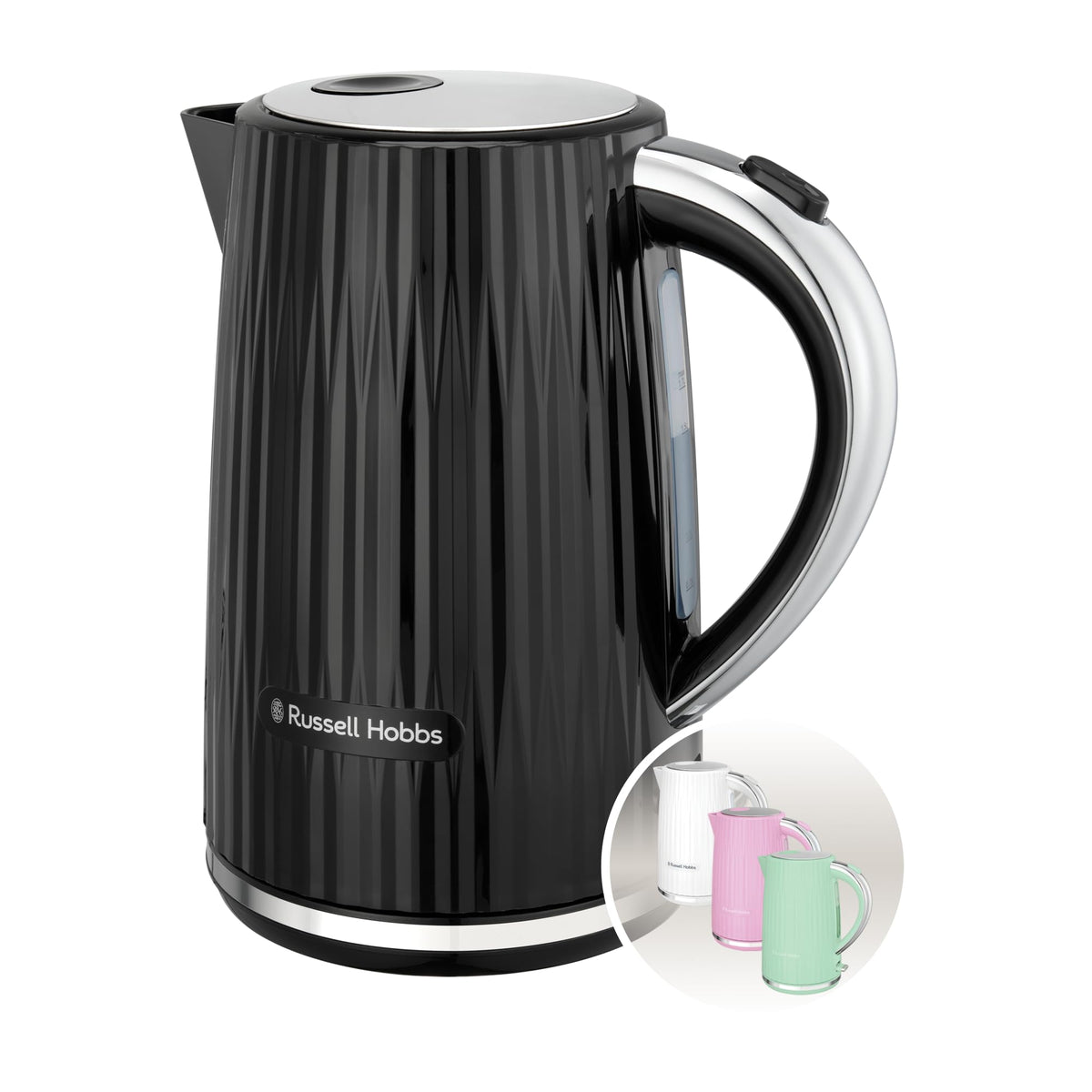 Russell Hobbs Eden Kettle Black, 1.7L, 2400 Watt, Stainless Steel Accents - 27361-70
