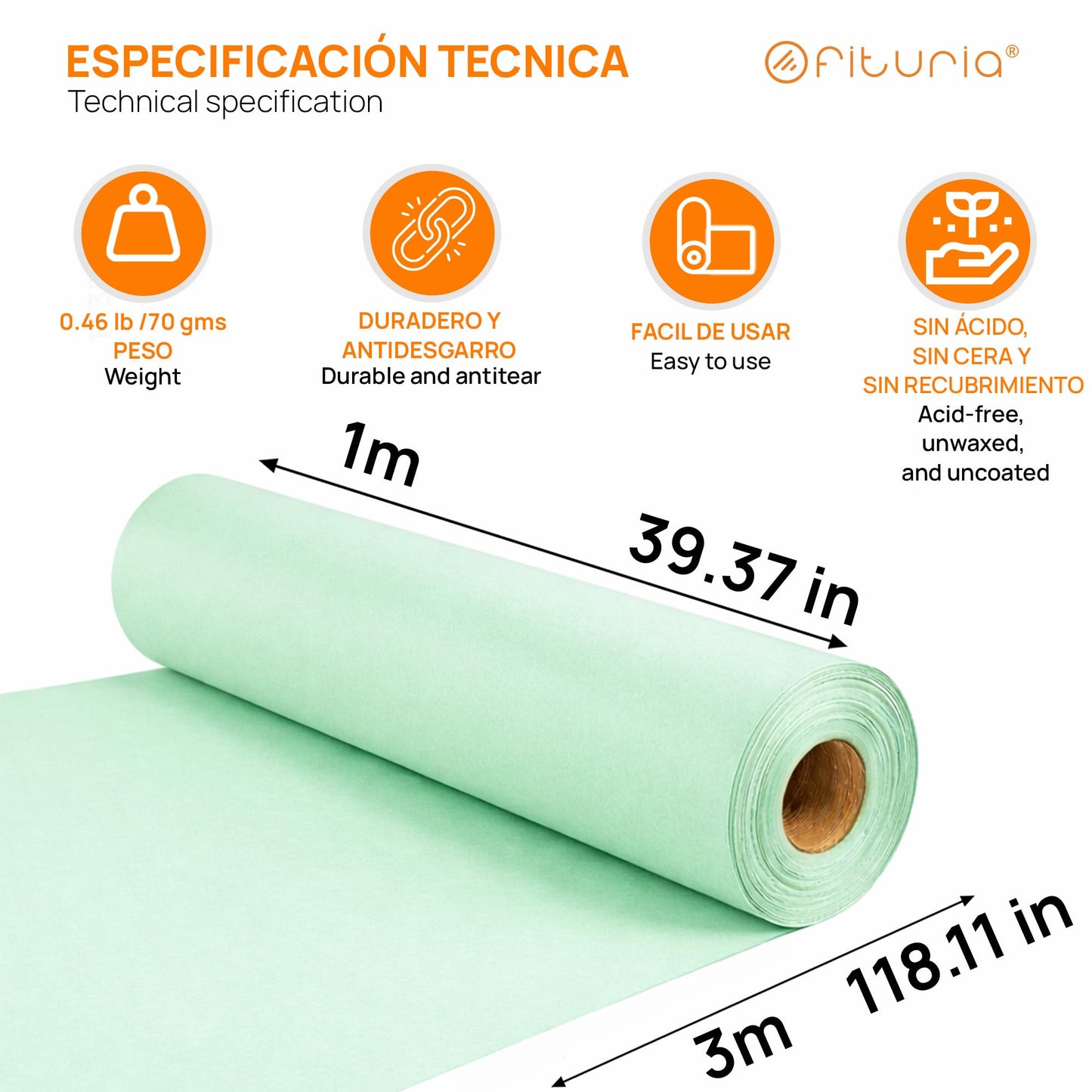 OFITURIA Kraft Paper Green Pastel - Roll 1 × 3 m - 6 Rolls - Wrapping Paper and Packaging Paper - Craft Paper for DIY, Decoration and Sewing Patterns - Tear-Resistant and Easy to Cut - COM620-parent2