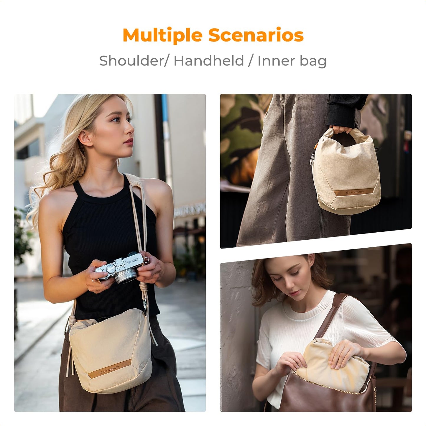 K&F CONCEPT Camera Bag, Fashionable Shoulder Bag, Portable Lightweight Camera Bag, Suitable for Small Liner Bag with Mirrorless Camera, Beige - KF13.168V1