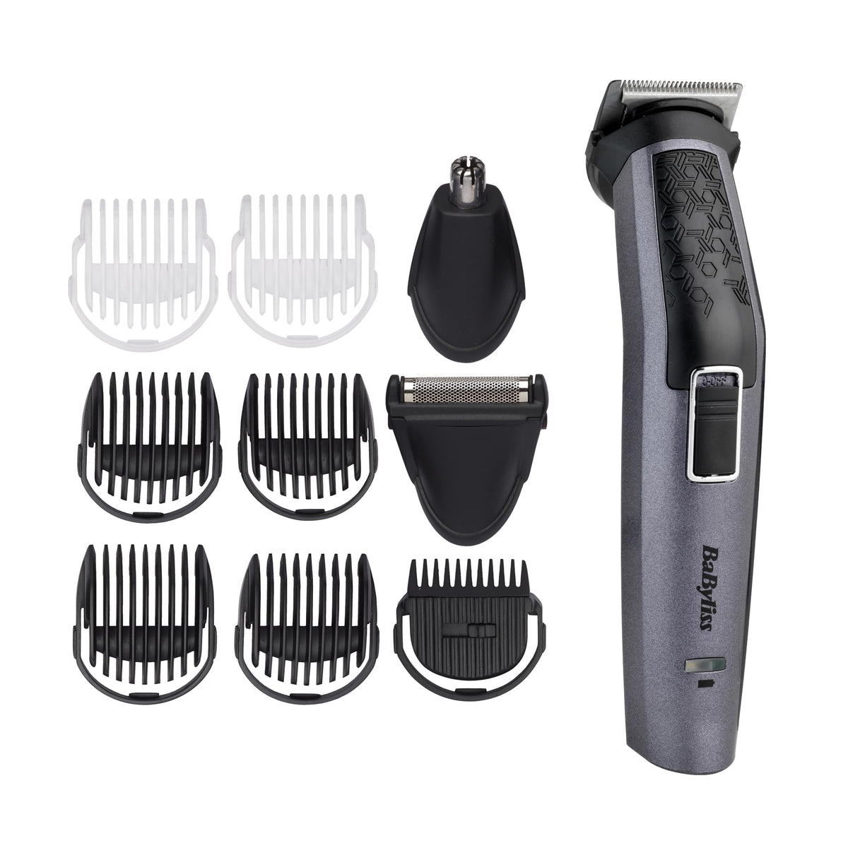 BaByliss 10-in-1 Carbon Titanium Multi-Grooming Trimmer Kit, lavabil pentru corp, barbă și păr de nas, inclusiv geantă de depozitare, negru gri MT727E