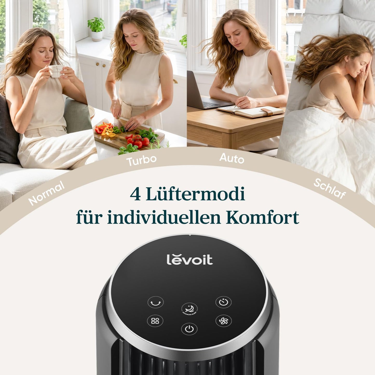 Levoit - DC motor tower fan - 20dB very quiet fan - 4 modes/12 levels/12 hour timer - remote control & cooling - tower fan with 7.9m/s speed - 24W pedestal fan - gray, 92 cm - LTF-F362-AEU