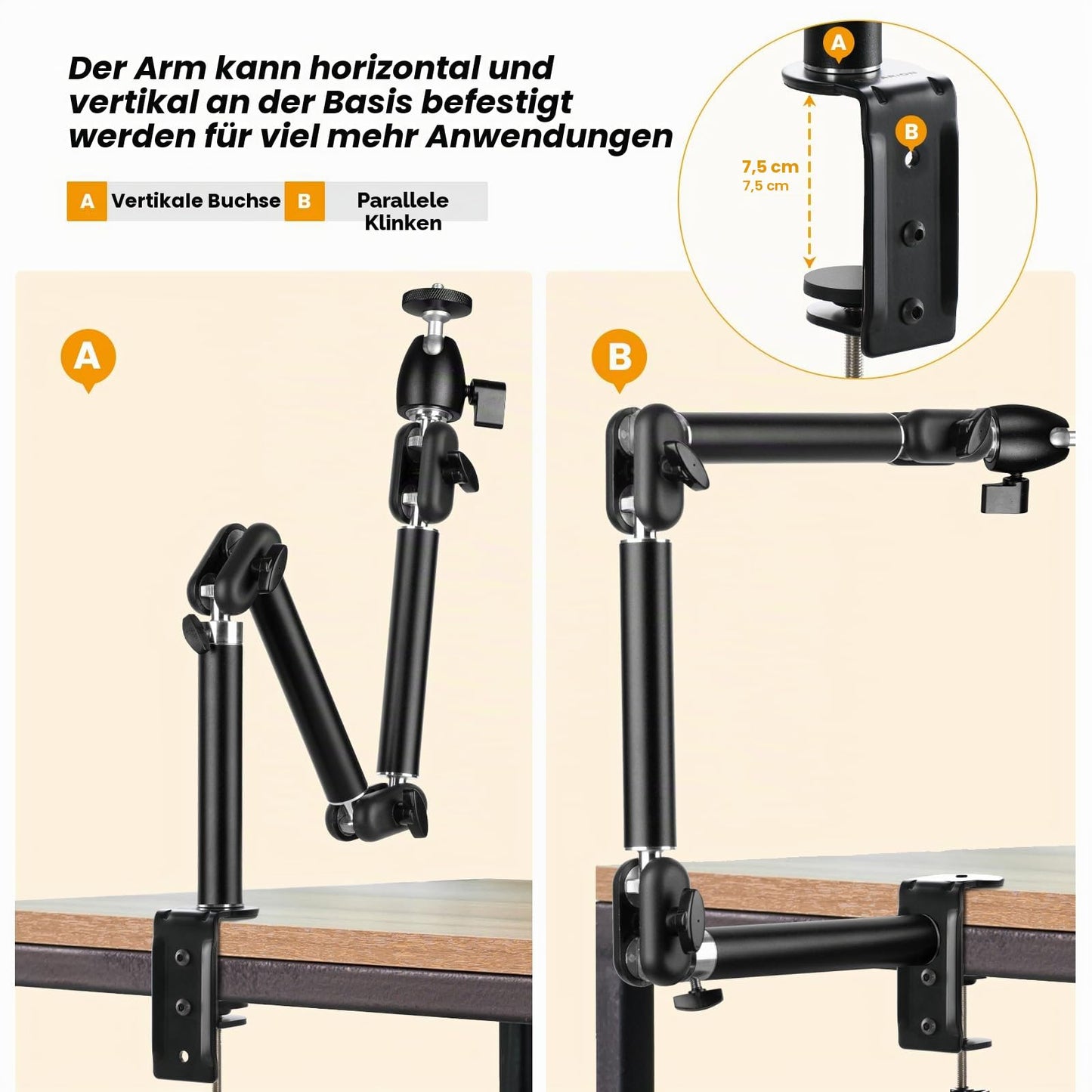 TARION Overhead Tripod Camera Table Tripod Clamp Tripod Flexible Articulated Arm Table Holder with 3/8'' Thread and 3/8'' to 1/4'' Screw Adapter for DSLR Cameras Ring Light Projector (M) - 1628700-US
