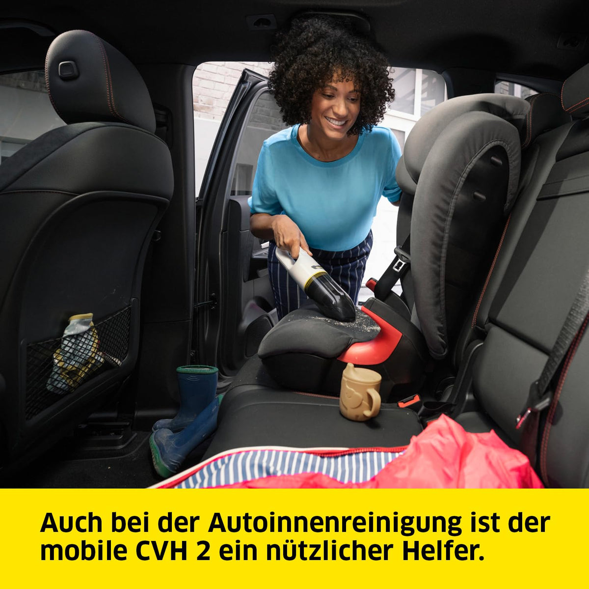KÄRCHER Cordless Handheld Vacuum Cleaner CVH 2, compact and lightweight crumb vacuum for quick use, battery life: 10 min, includes 7.2 V battery, USB charger, 2-in-1 crevice tool. - 1.198-330.0