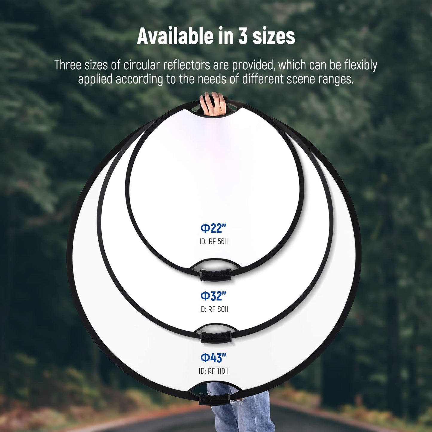 NEEWER 22"/56cm light reflector with handle with 3/8" thread, 5 in 1 folding disc light diffuser translucent/silver/gold/white/black for photo lighting, outdoor lighting, RF-56II