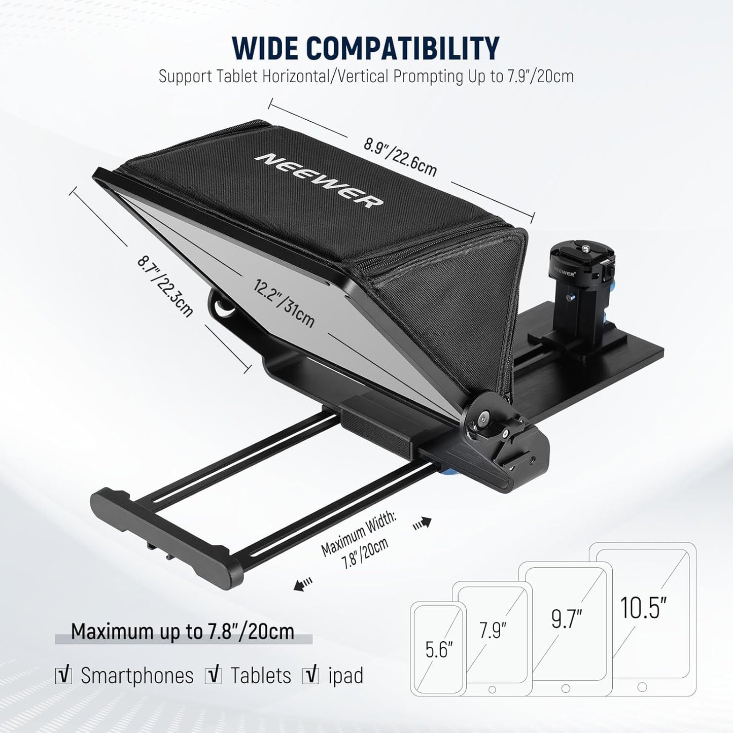 NEEWER teleprompter with Arca type camera holder, Cold Shoes, RT113 remote control for the NEEWER Prompter app online teaching/vlogger/live streaming prompter compatible with iPad Tablet X12II