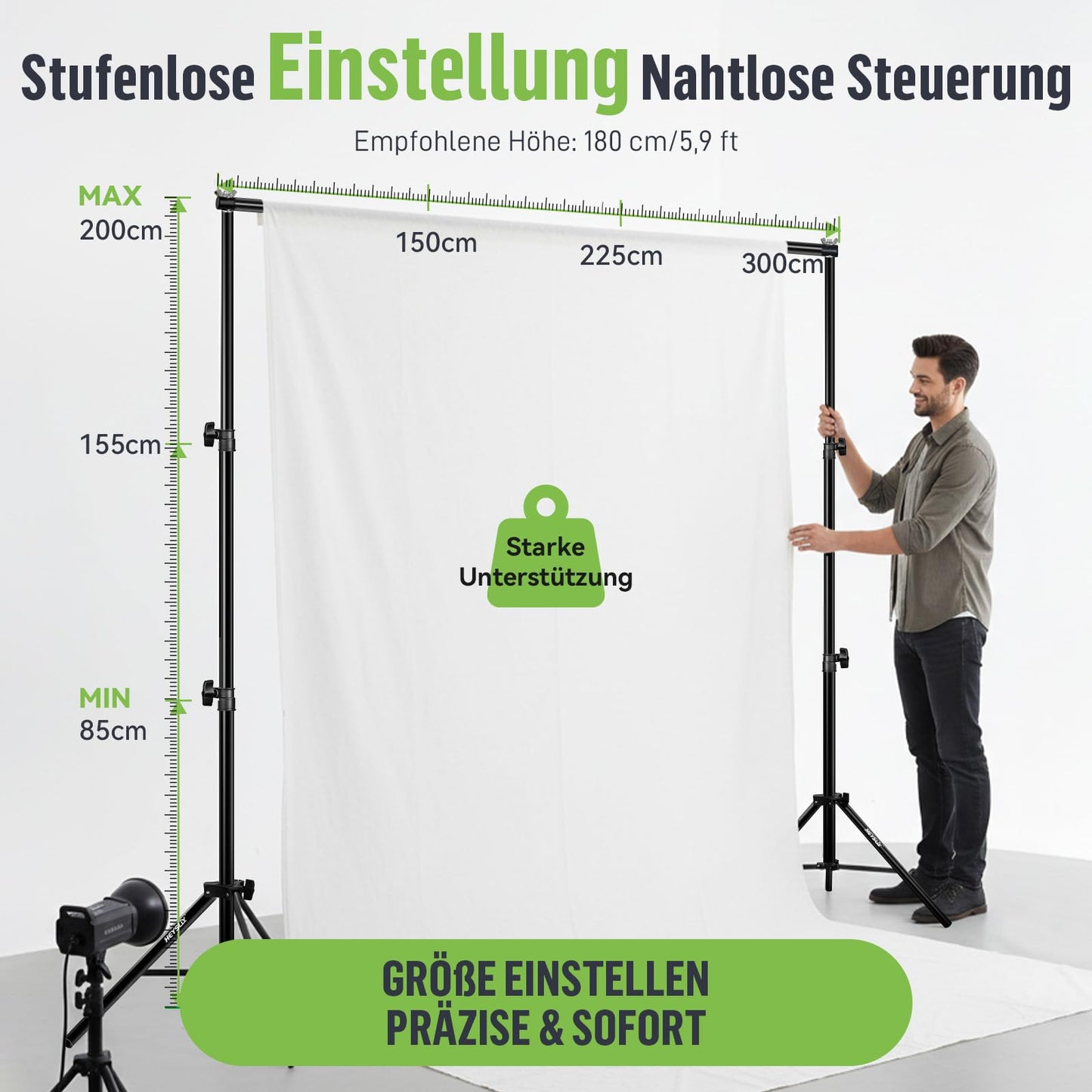 Heysliy Photo Background Stand Set 3x2m - Adjustable Background System for Photography, Photo Background, Backdrop Stand, Wedding & Party Decoration with Carry Bag - Limink-US-3M-Stand