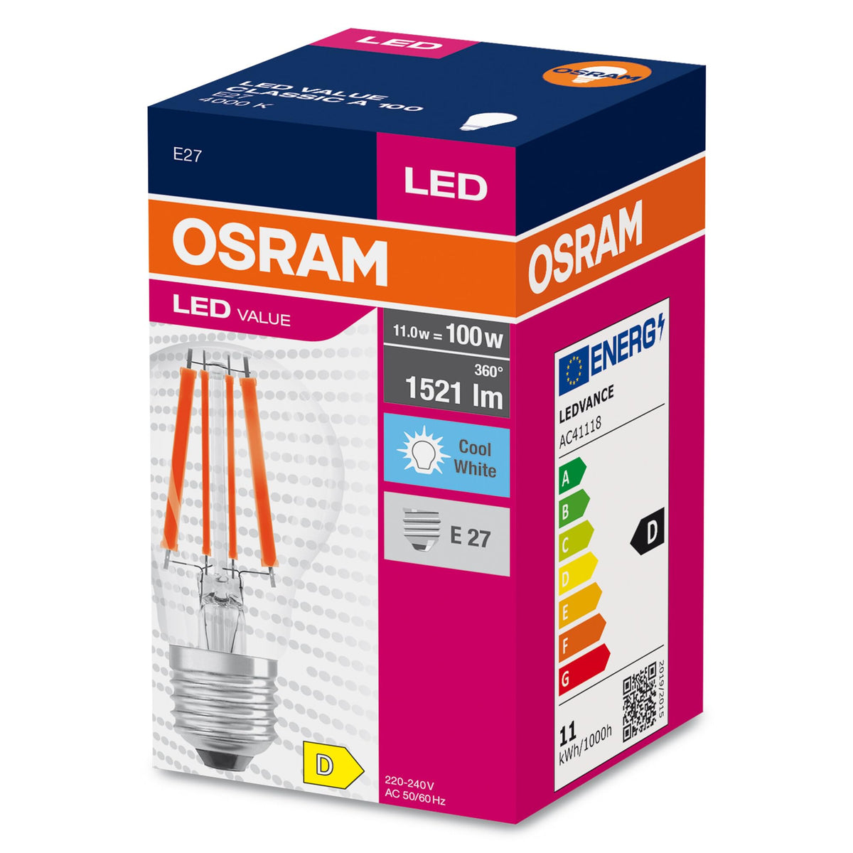 Osram LED Star Value Classic A100 LED Bulb for E27 Socket, Bulb Shape, FIL, 1521 Lumens, Cool White (4000K), Replacement for Standard 100W Incandescent Bulbs, Non-Dimmable, Pack of 10 - 4058075439603