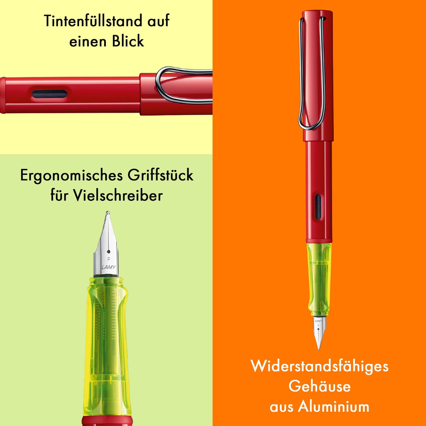 Lamy AL-star glossy red fountain pen with polished steel nib in line width F - 1236535
