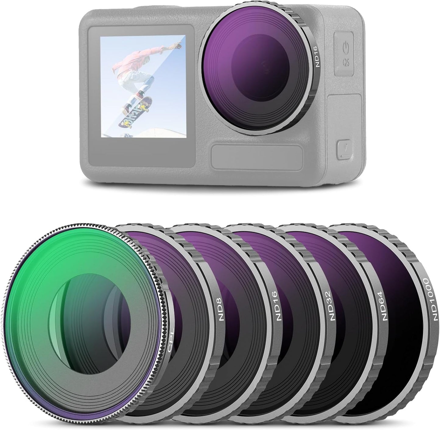 NEEWER CPL & ND filter set compatible with DJI Osmo Action 4/Action 5 Pro (pack of 6), screw-on CPL+ND8+ND16+ND32+ND64+ND1000 filter set action camera accessories, multi-layer optical, FL-A13 - 10105203