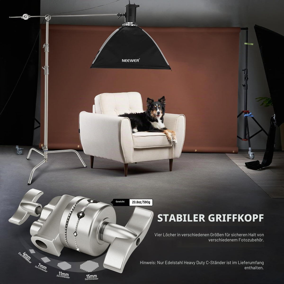 Suport C NEEWER de 10,5 ft din oțel inoxidabil, trepied C cu braț, bază de montare rapidă, stâlp central mai gros, max. Încărcare 20 kg, trepied pentru lumină fotografică cu braț de susținere de 4,2 ft pentru softbox, SC320Q