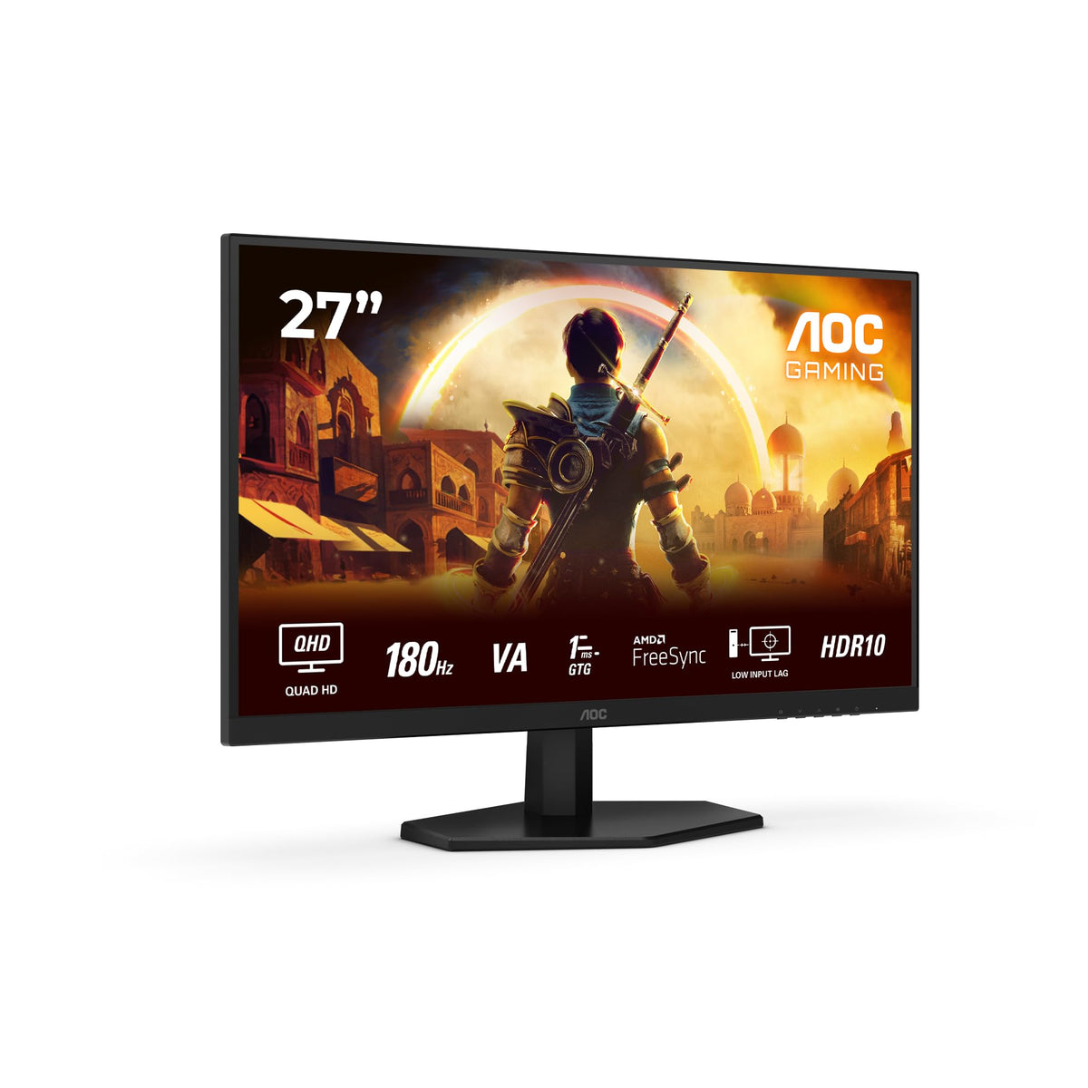 AOC Q27G42XNE 27-inch WQHD Gaming Monitor, 180Hz, Fast VA Panel, 1ms GtG, HDR10, FreeSync, Speakers, (2560x1440 HDMI 2X 2.0) Black