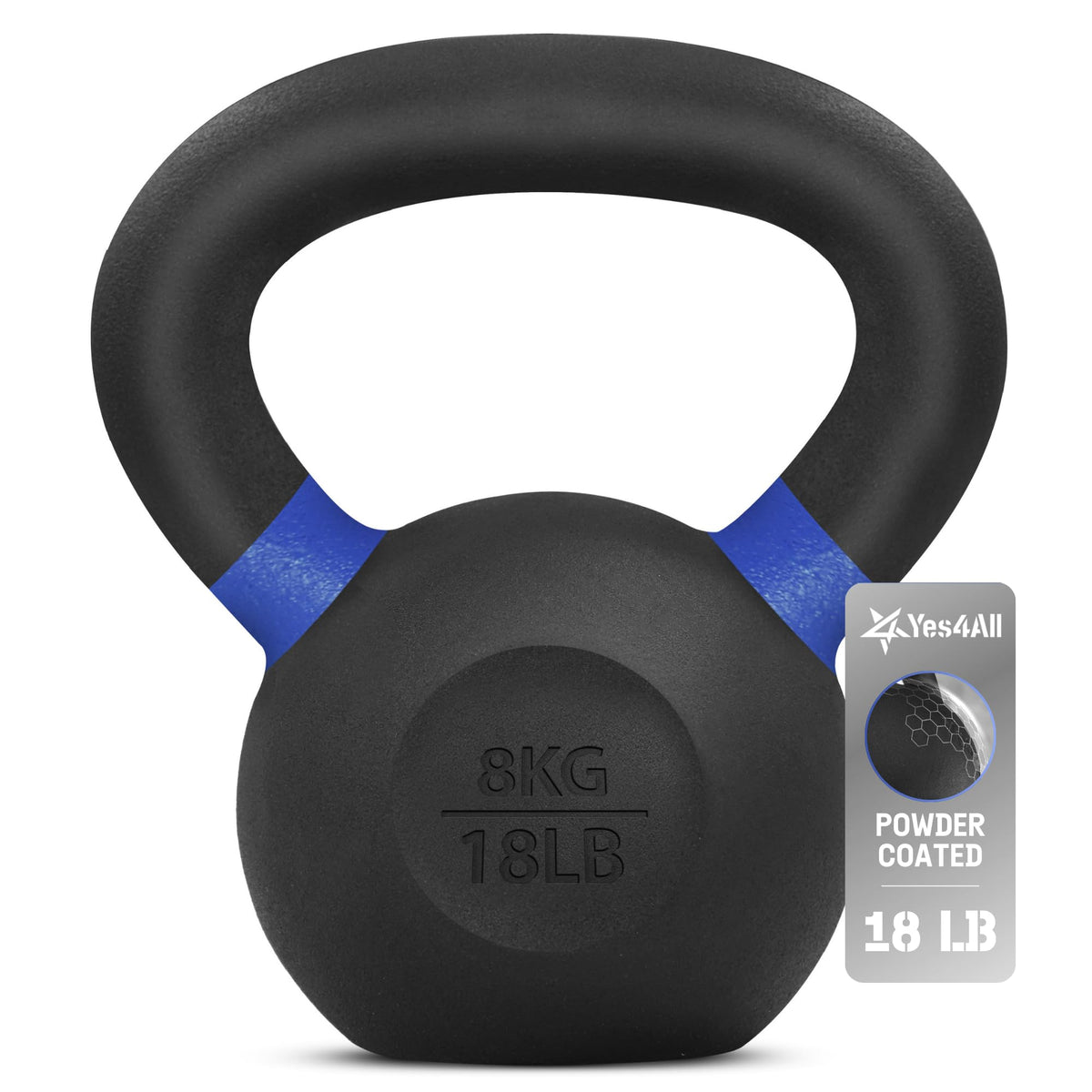 Yes4All WTGA Powder-Coated Cast Iron Kettlebell, 8 kg, Dark Blue