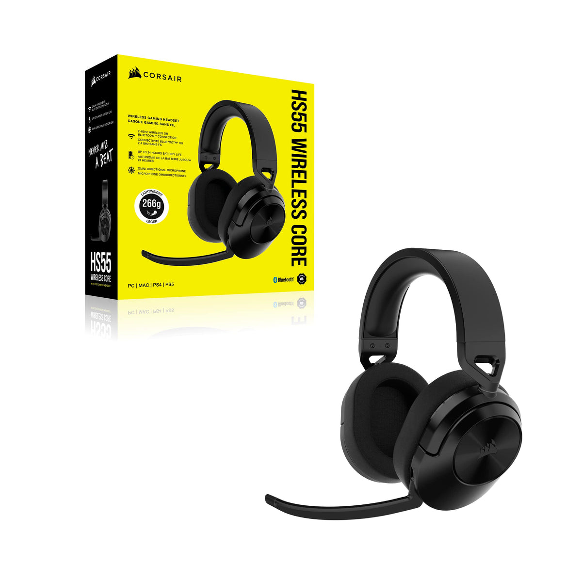 Corsair HS55 Wireless CORE Lightweight Gaming Headset - Omnidirectional Microphone - Neodymium Drivers - Up to 50 ft Range - iCUE Compatible - PC, PS4, Nintendo Switch - Carbon - CA-9011290-EU