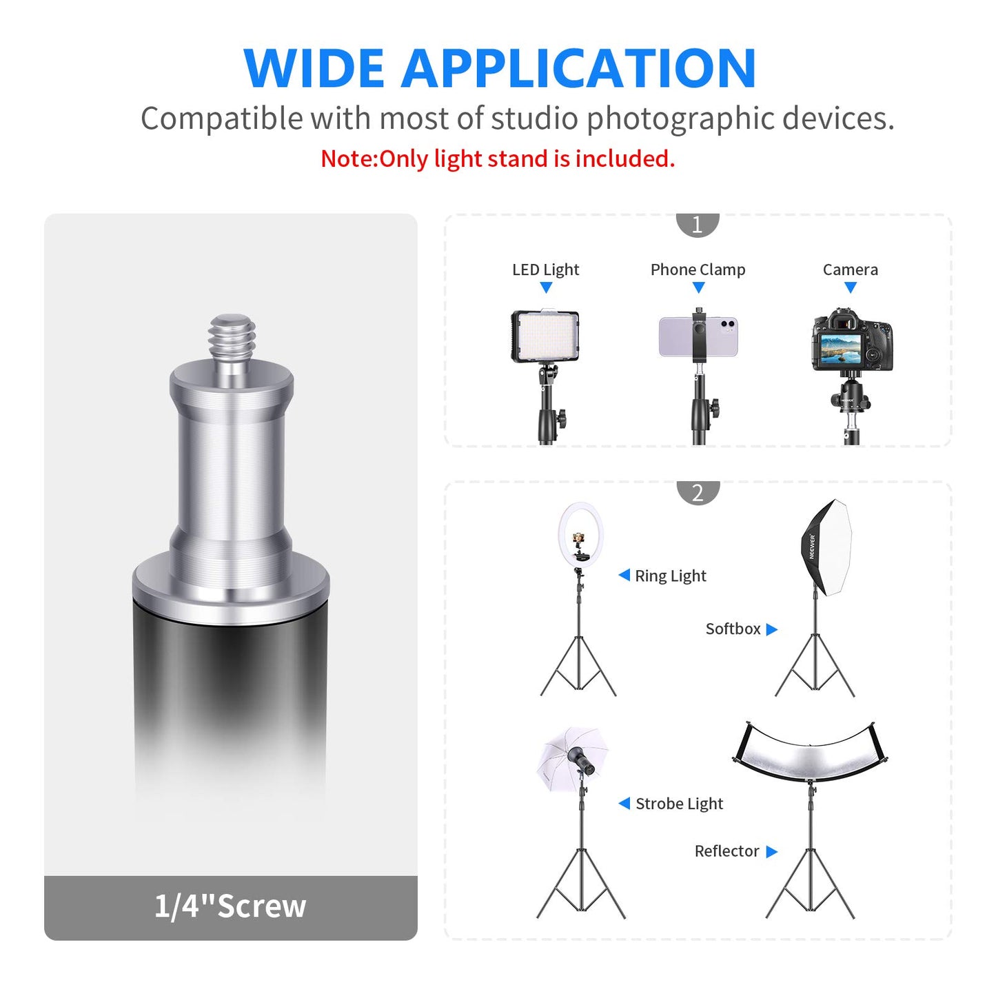 NEEWER High Performance Light Stand 3 Meters Adjustable Spring Padded Metal Photography Tripod Stand for Photo Studio Softbox Flash Monolight Ring Light and Other Photo Equipment (Black) - 10097834