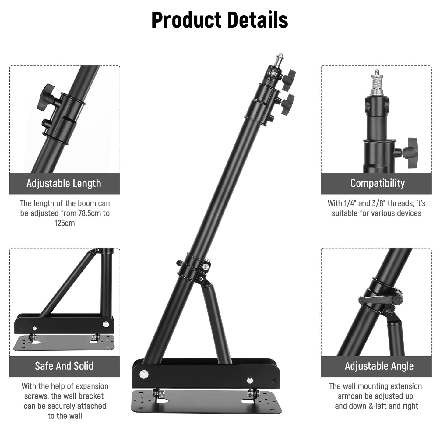 NEEWER triangle boom arm for wall mounting for photo light and flash - WB-1250-1