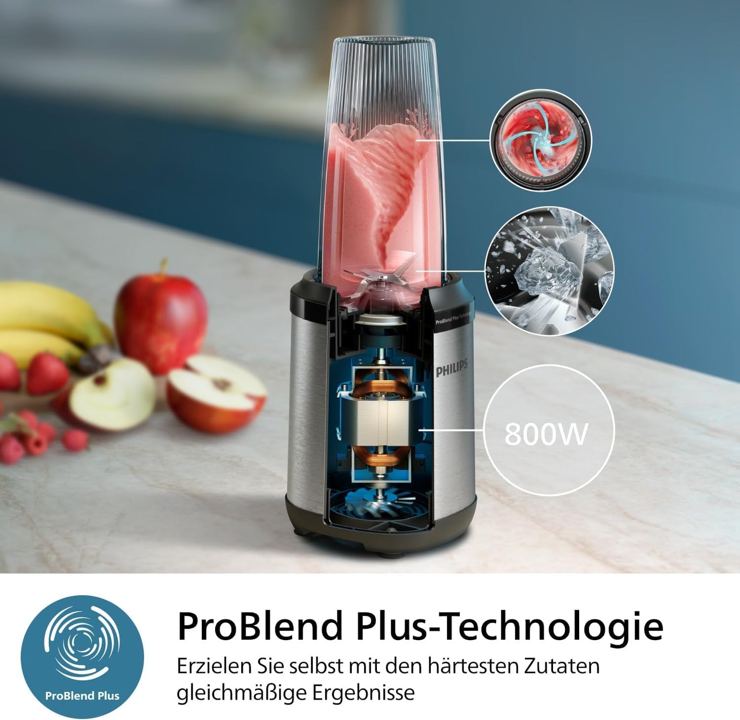 Philips 5000 Series Blender - Mini Smoothie Maker, Removable Blades, 700ml Cup, ProBlend Plus Technology, Easy to Clean, Elegant, Compact Design. 800 watts of power. Silver (HR2764/00)