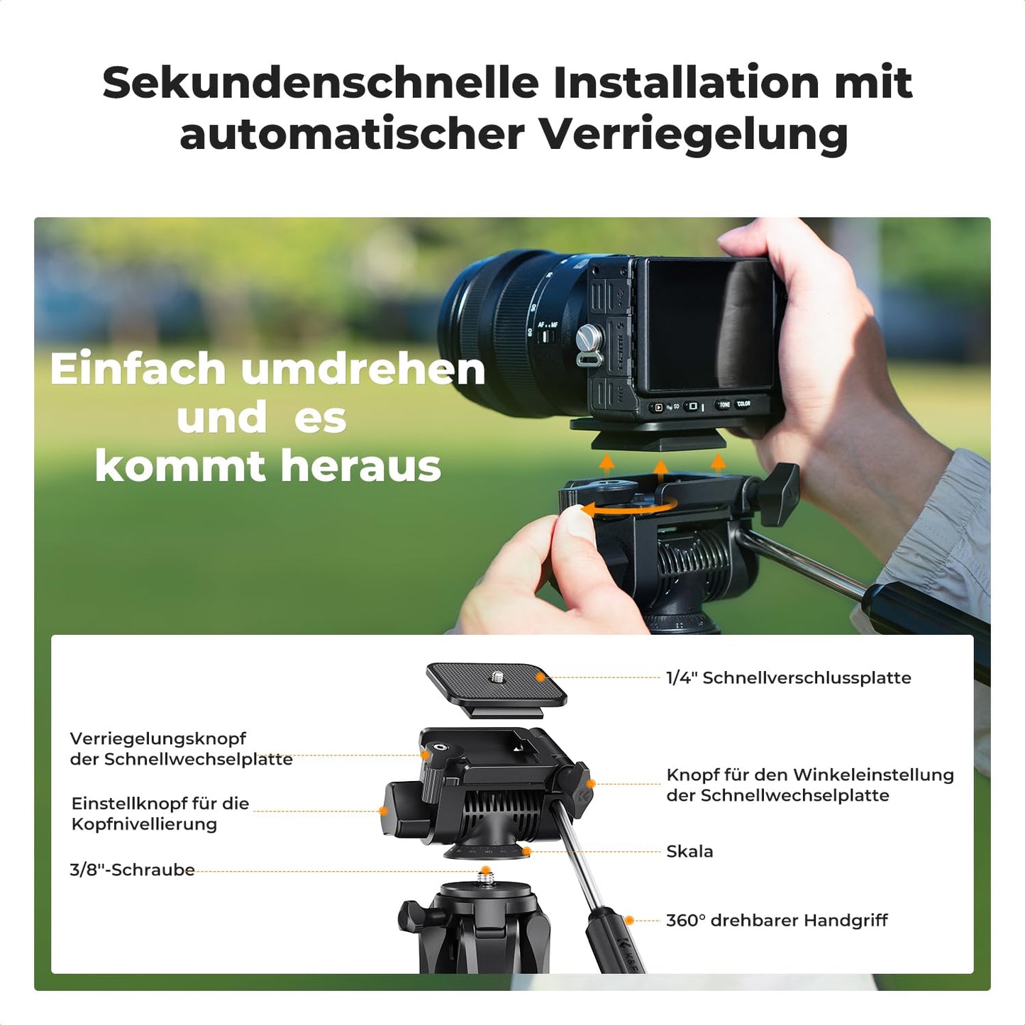 K&F CONCEPT aluminum camera tripod, 190cm lightweight tripod with bag - KF09.126