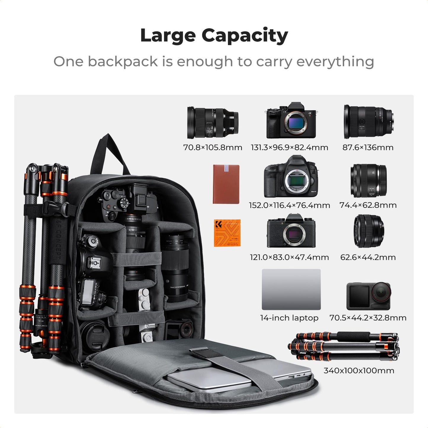 K&F CONCEPT camera backpack photo backpack compact & lightweight with rain cover - KF13.223V4